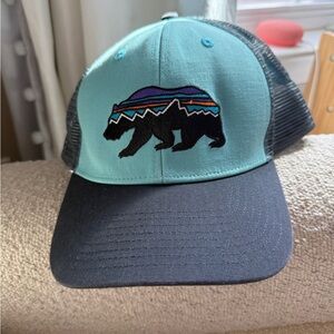 Patagonia adjustable  Teal and Black Bear Trucker Hat